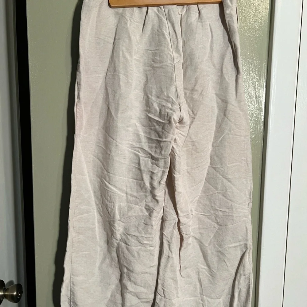 H&M Women's Size XS Culotte Pants Beige Linen Blend Cropped Wide Leg Pull On